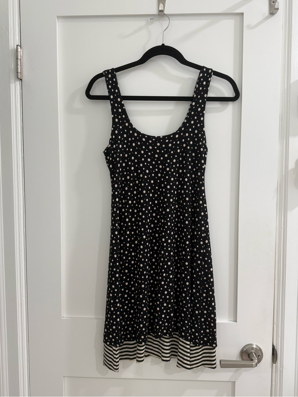 Bailey 44 Black polkadot + stripes sleeveless mini dress (read)